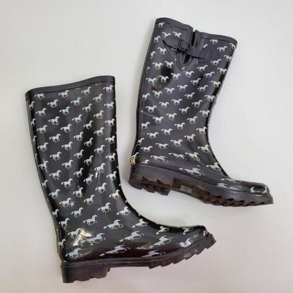 Smoky Mountain Rain Boots 9‎ Horses Black White Tal